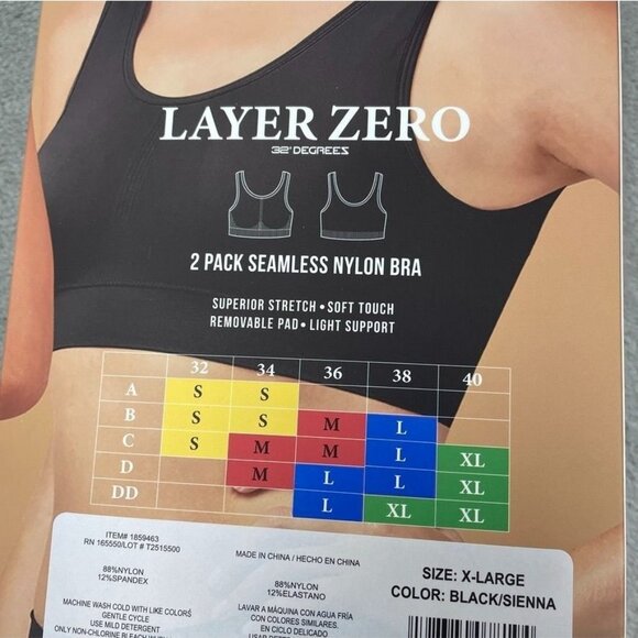 Layer Zero 2 Pack Womens Seamless Nylon Bra Black/Sienna XL d1017 - Picture 3 of 5